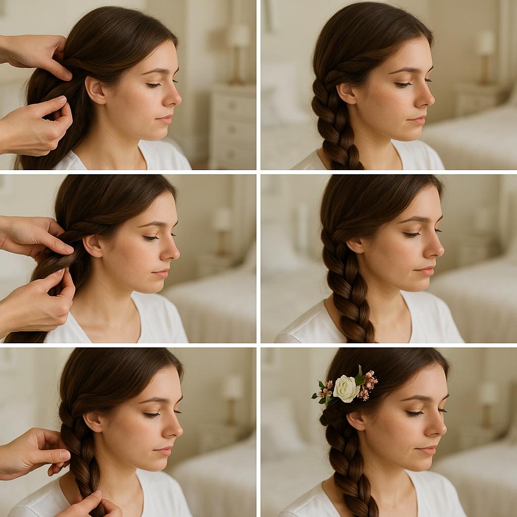 Trenza de lado con flores naturales