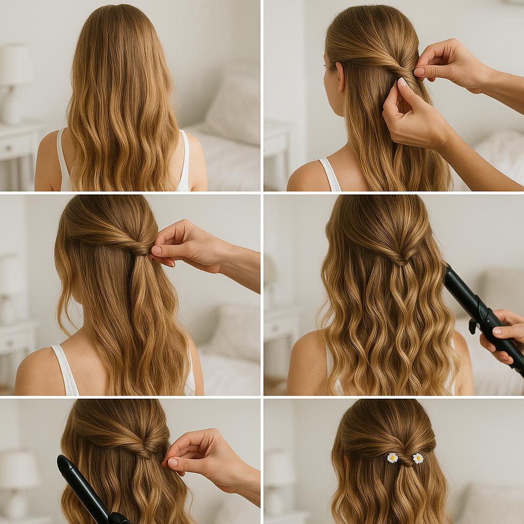 Semi recogido con ondas y pequeñas flores