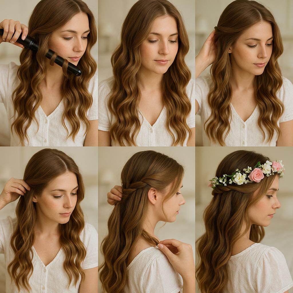 Ondas sueltas con corona de flores