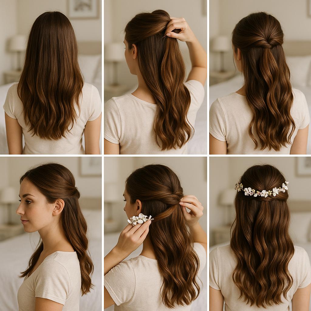Semi recogido con ondas y flores delicadas