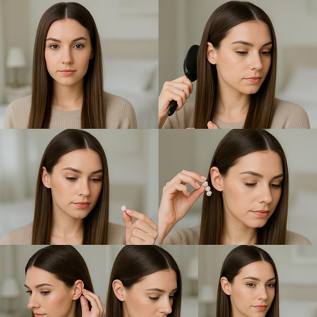 Cabello lacio con accesorios brillantes