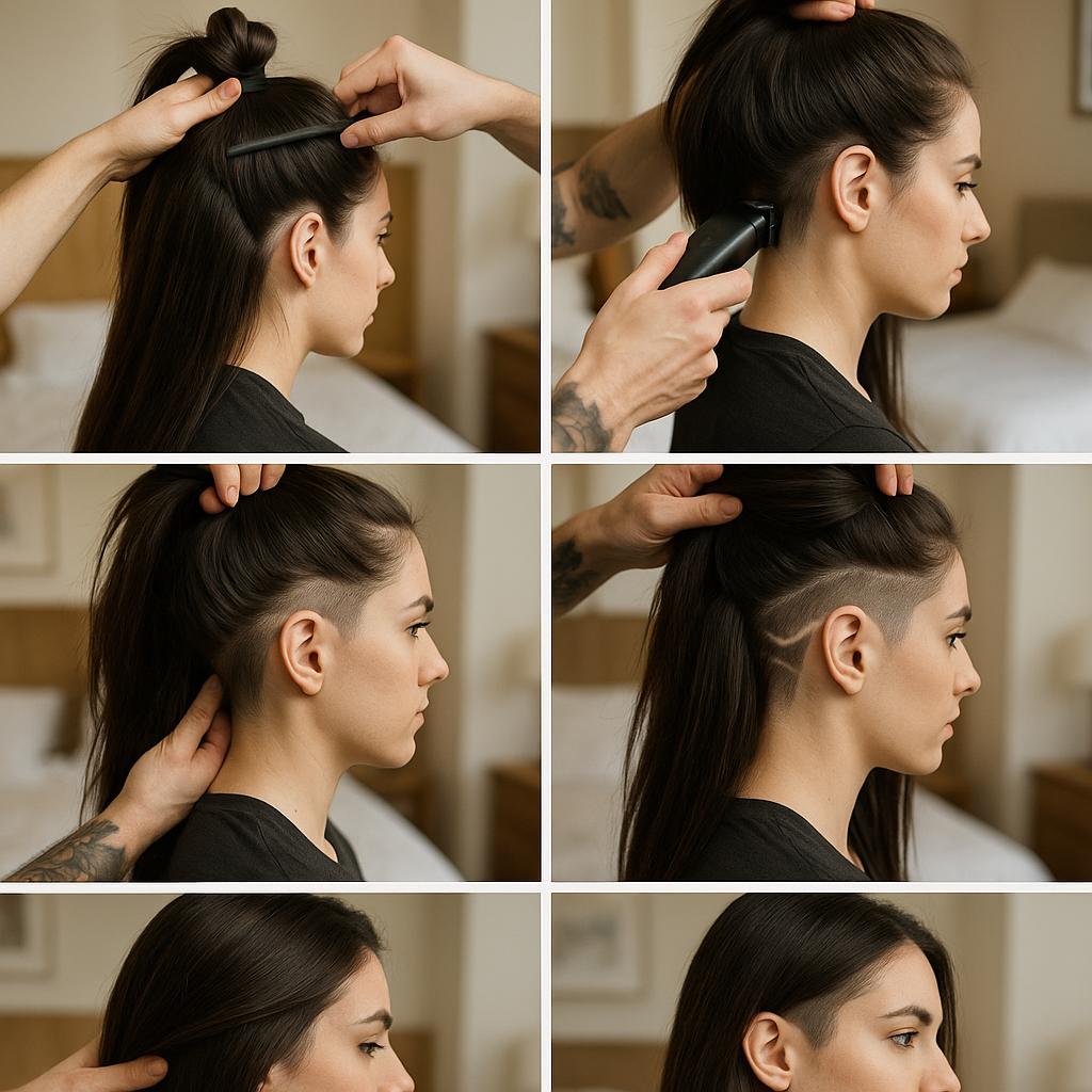 Rapado con diseño y cabello suelto largo