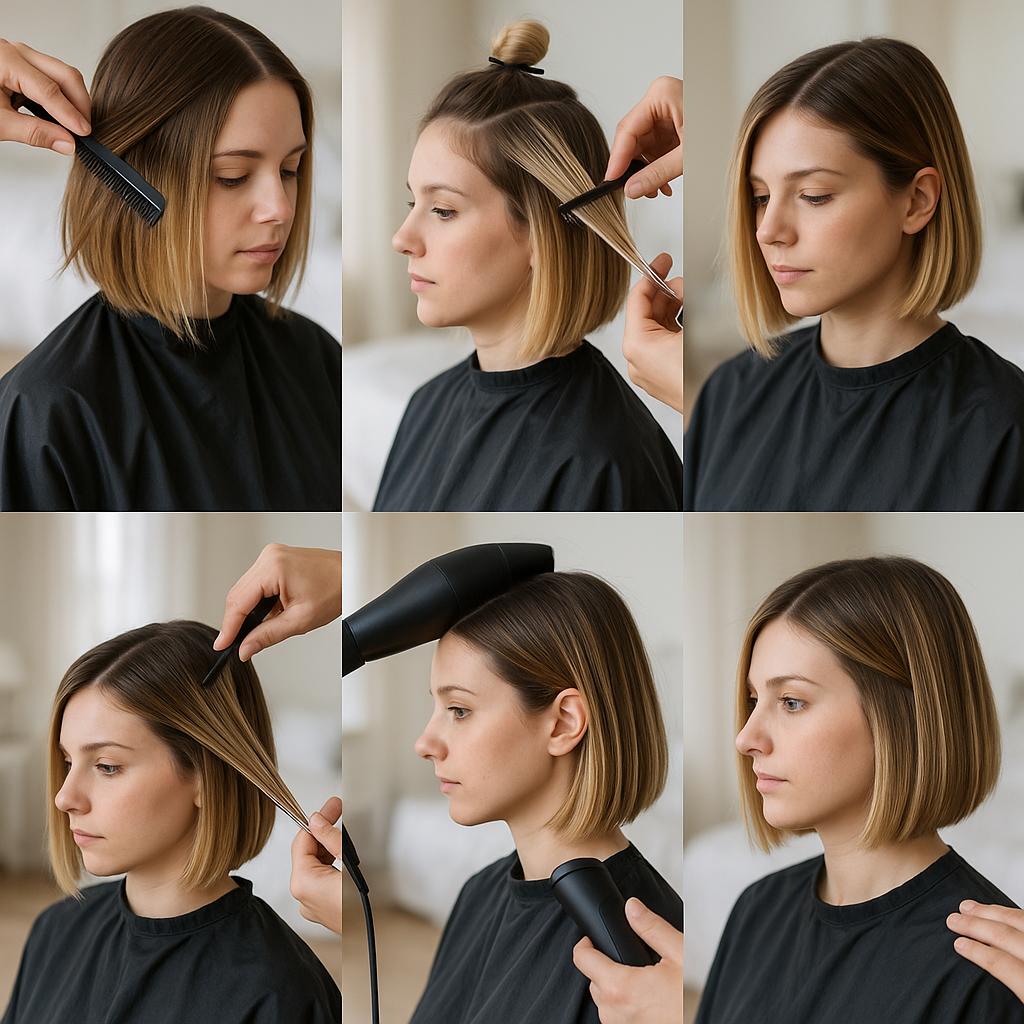 Bob recto con mechas doradas