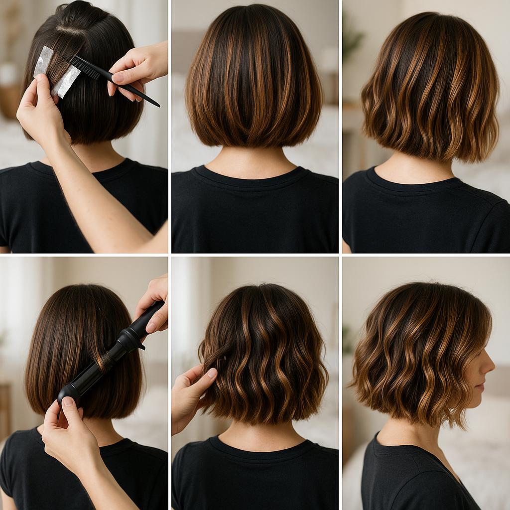 Bob con textura y mechas caramelo