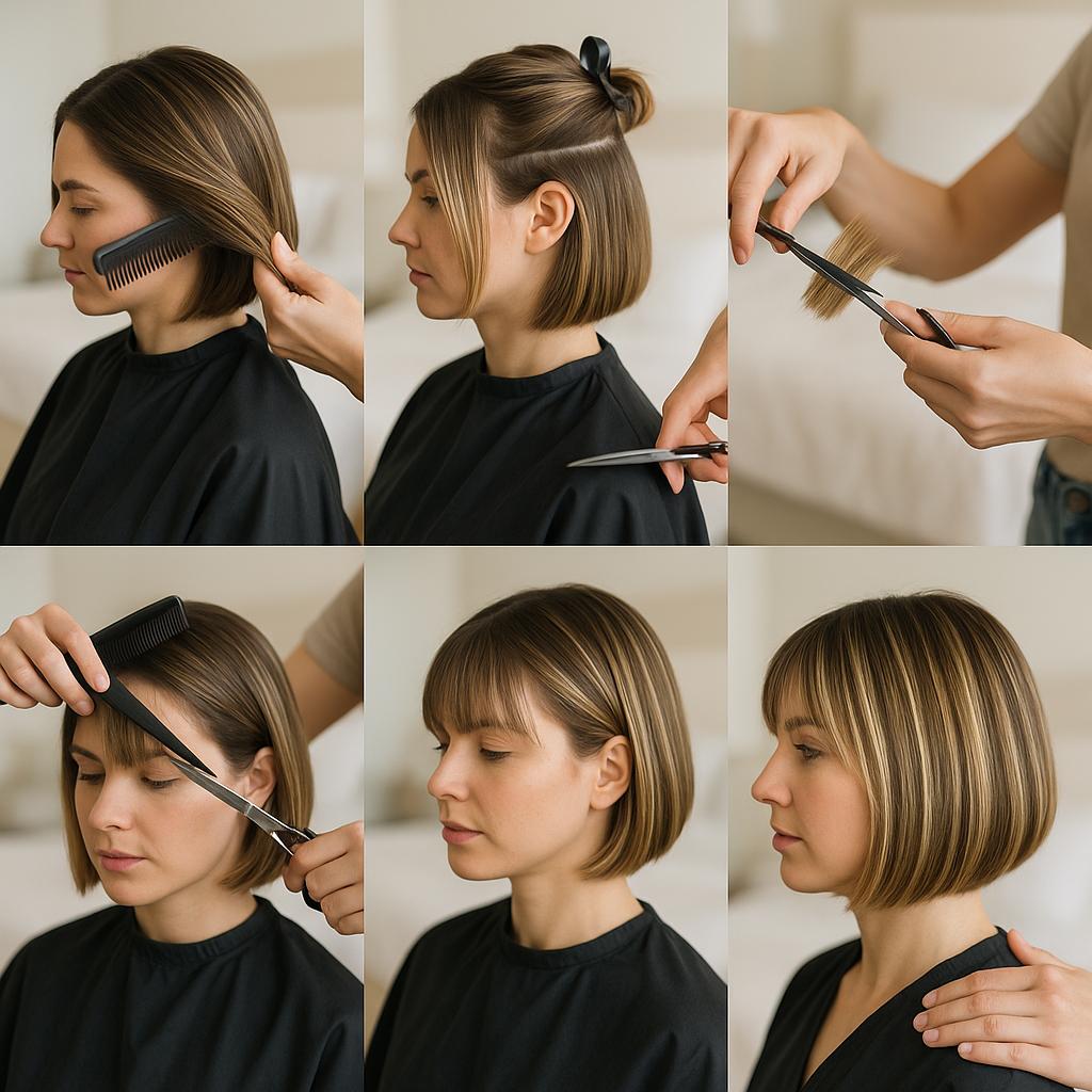 Bob con flequillo y mechas brillantes