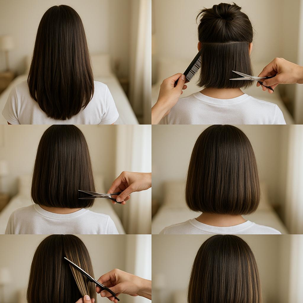 Bob recto con mechas doradas