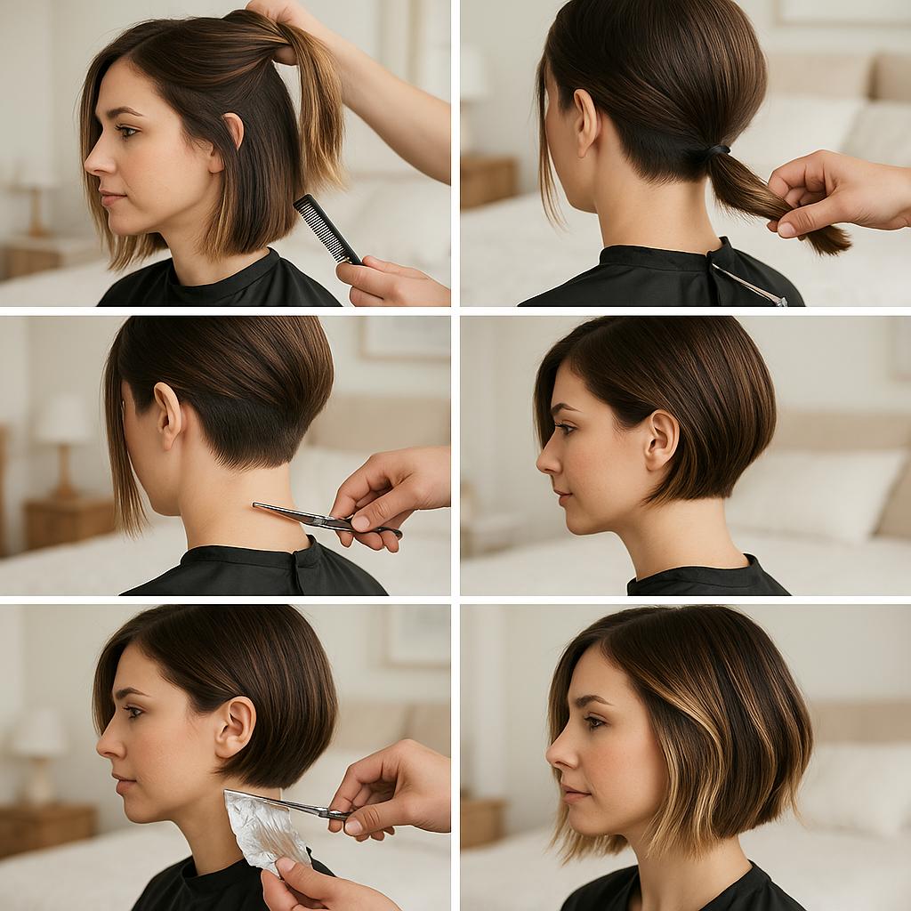 Bob asimétrico con mechas balayage