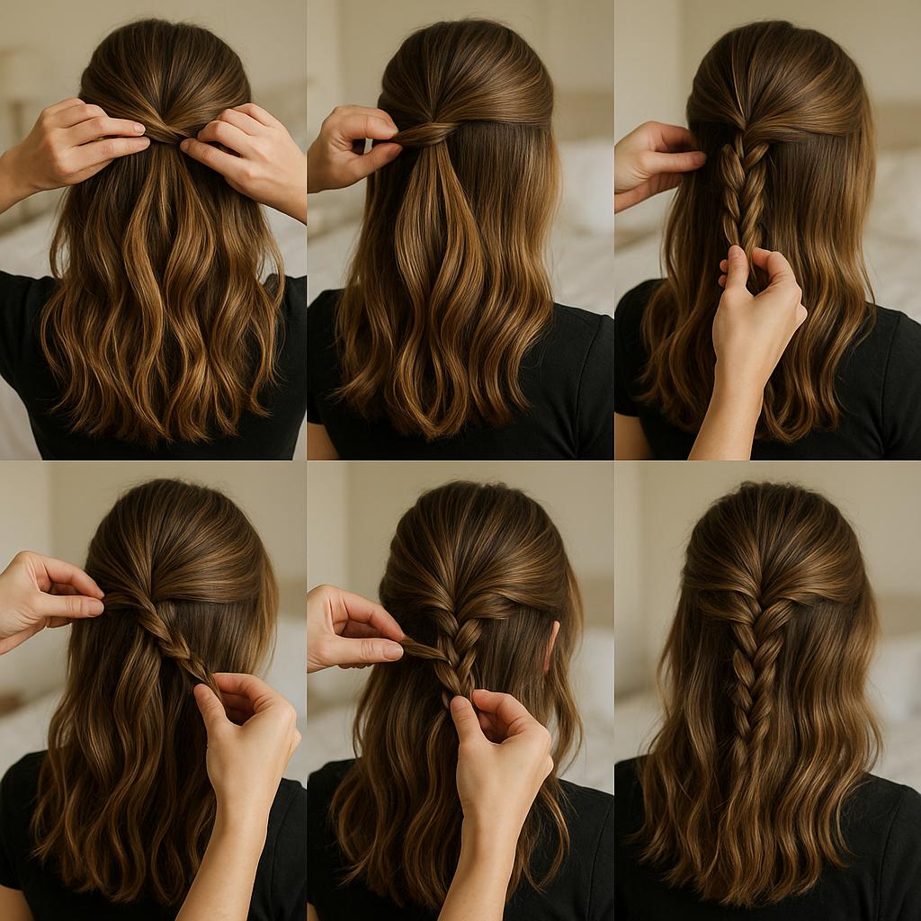 Trenza doble en media cola con acabado despeinado