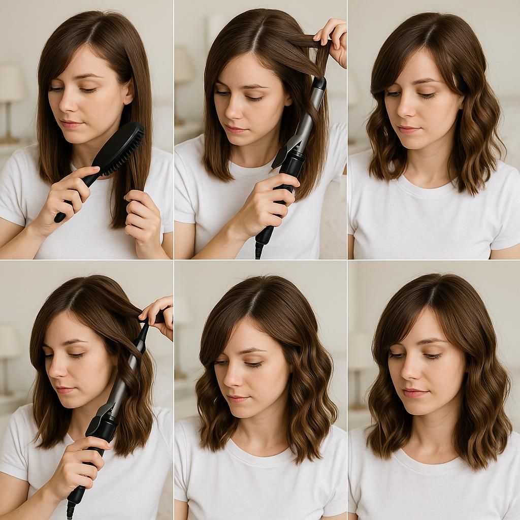 Media melena ondulada con flequillo de lado