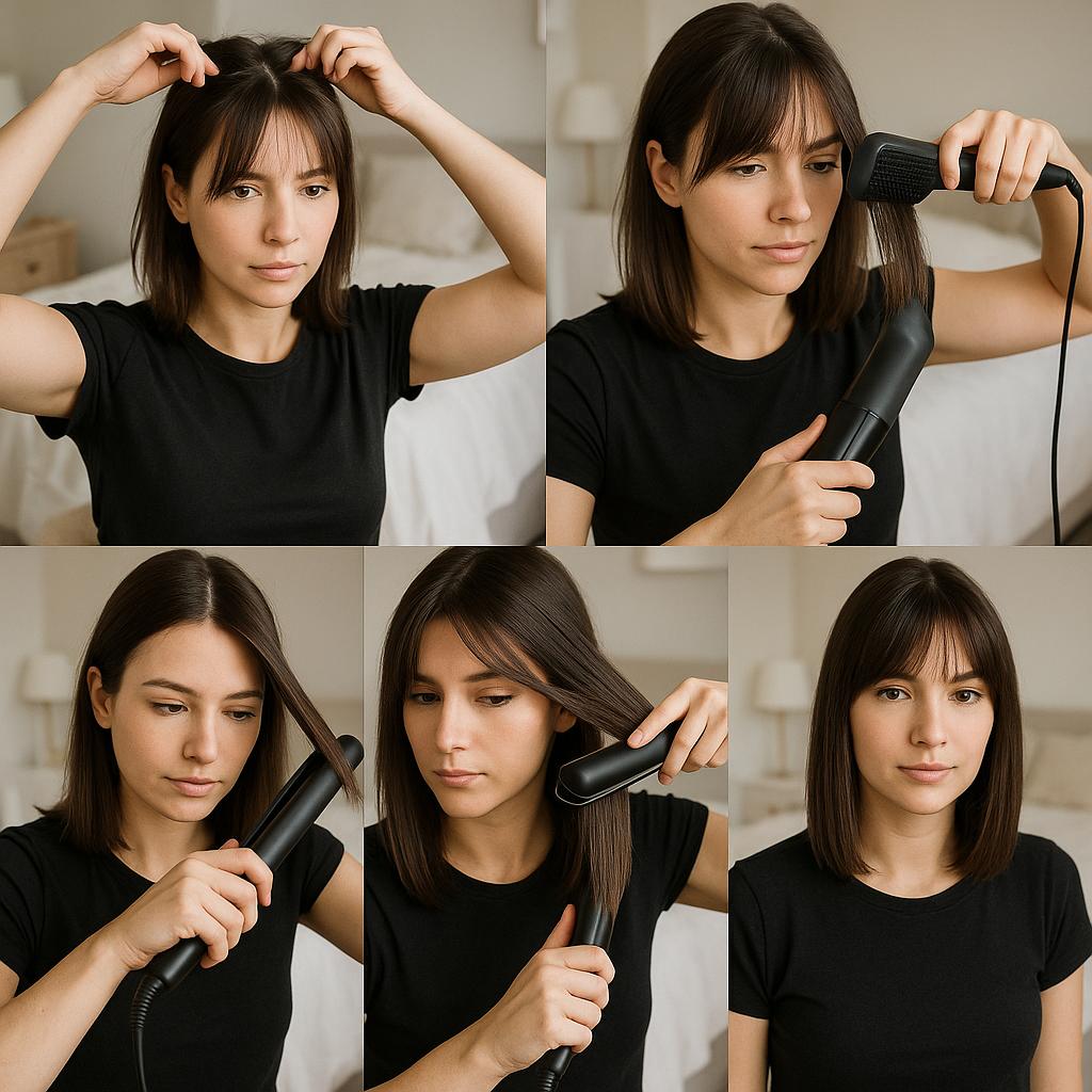 Media melena lisa con flequillo cortina