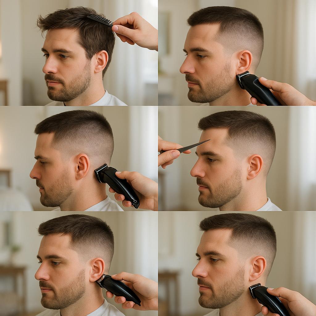 Corte militar clásico con barba recortada
