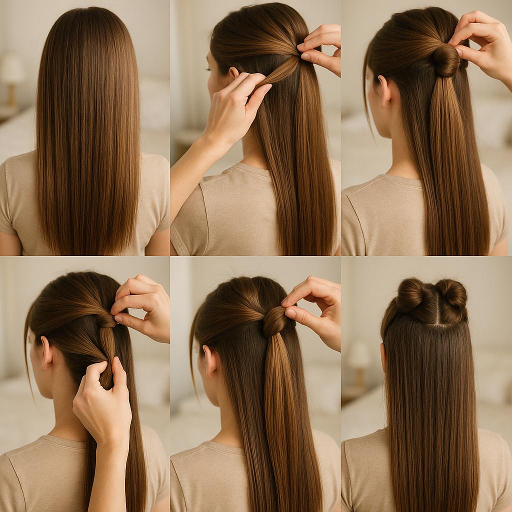 Pequeño moño doble con cabello liso