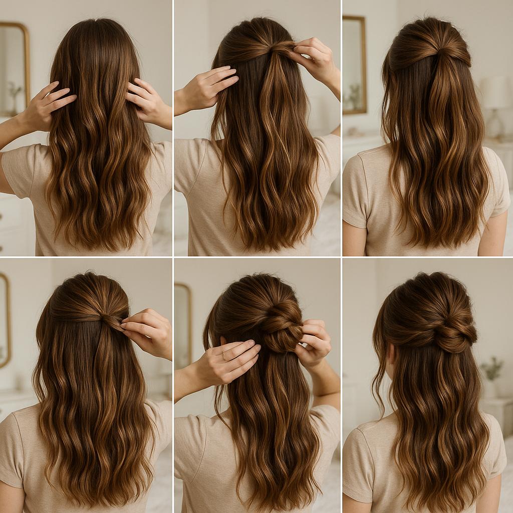 Semi recogido con ondas y moño suelto