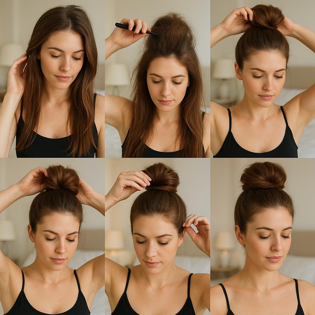 Moño alto con volumen natural