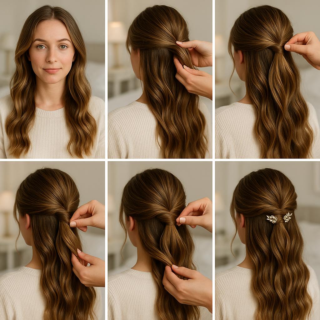 Semi recogido con ondas y accesorios