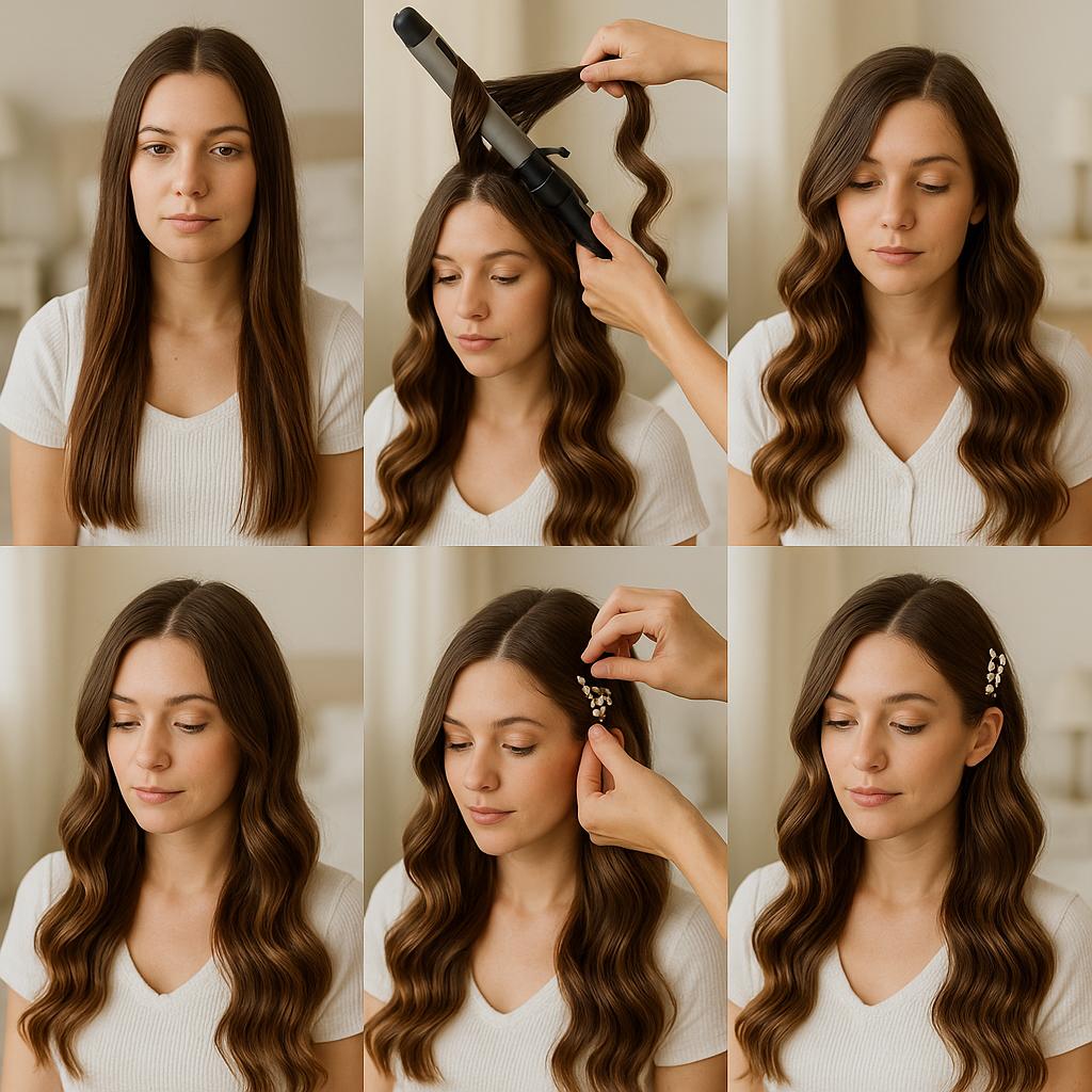Cabello suelto con ondas y accesorios delicados