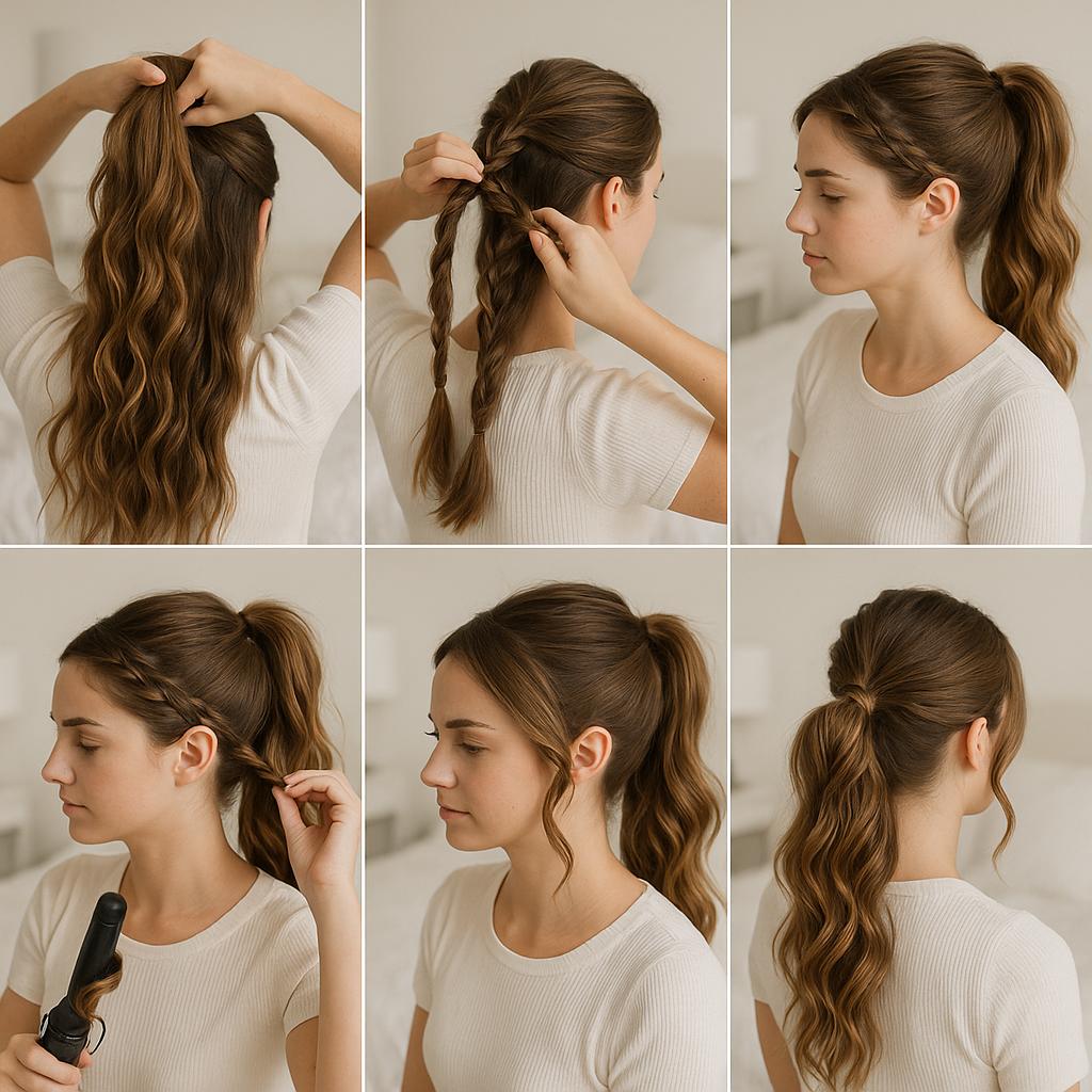 Coleta con trenza incorporada y ondas