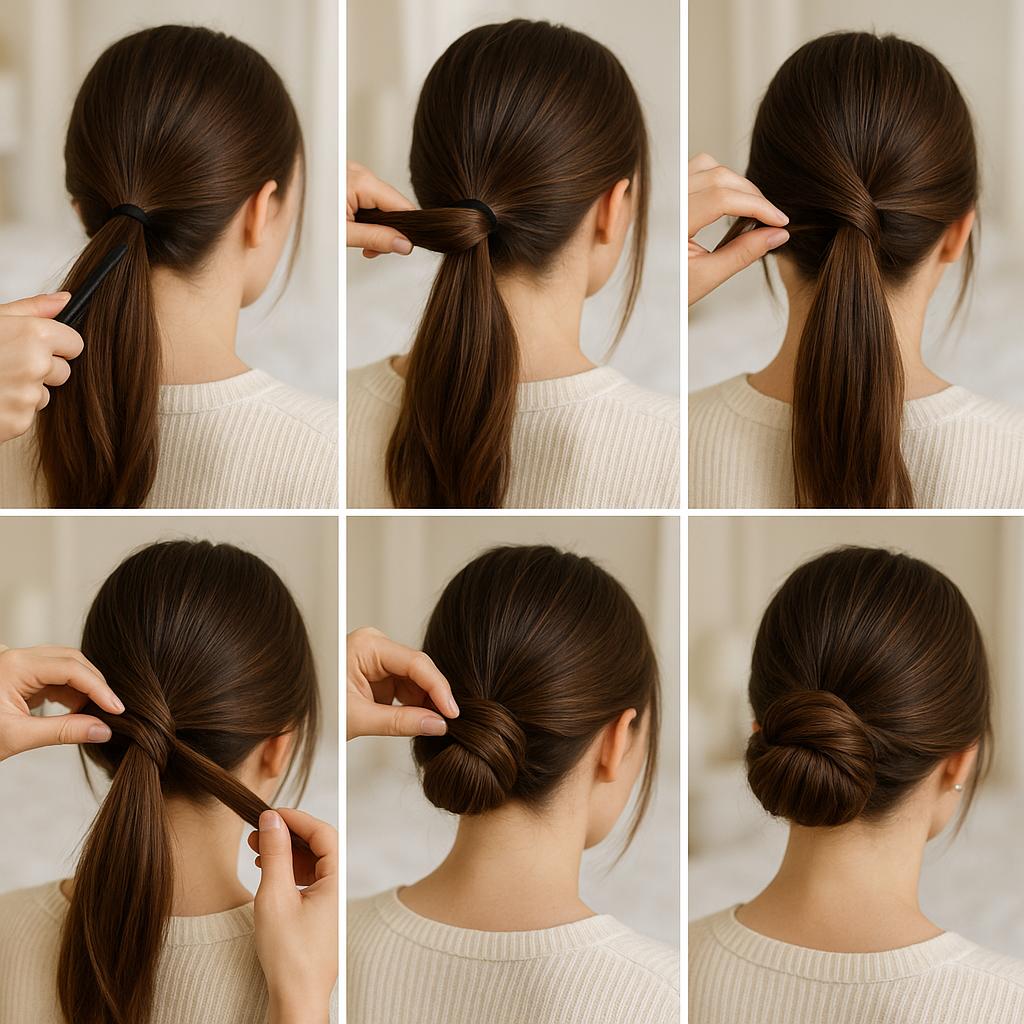 Moño bajo elegante con perlas