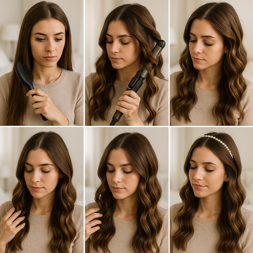 Ondas sueltas con cintillo de perlas