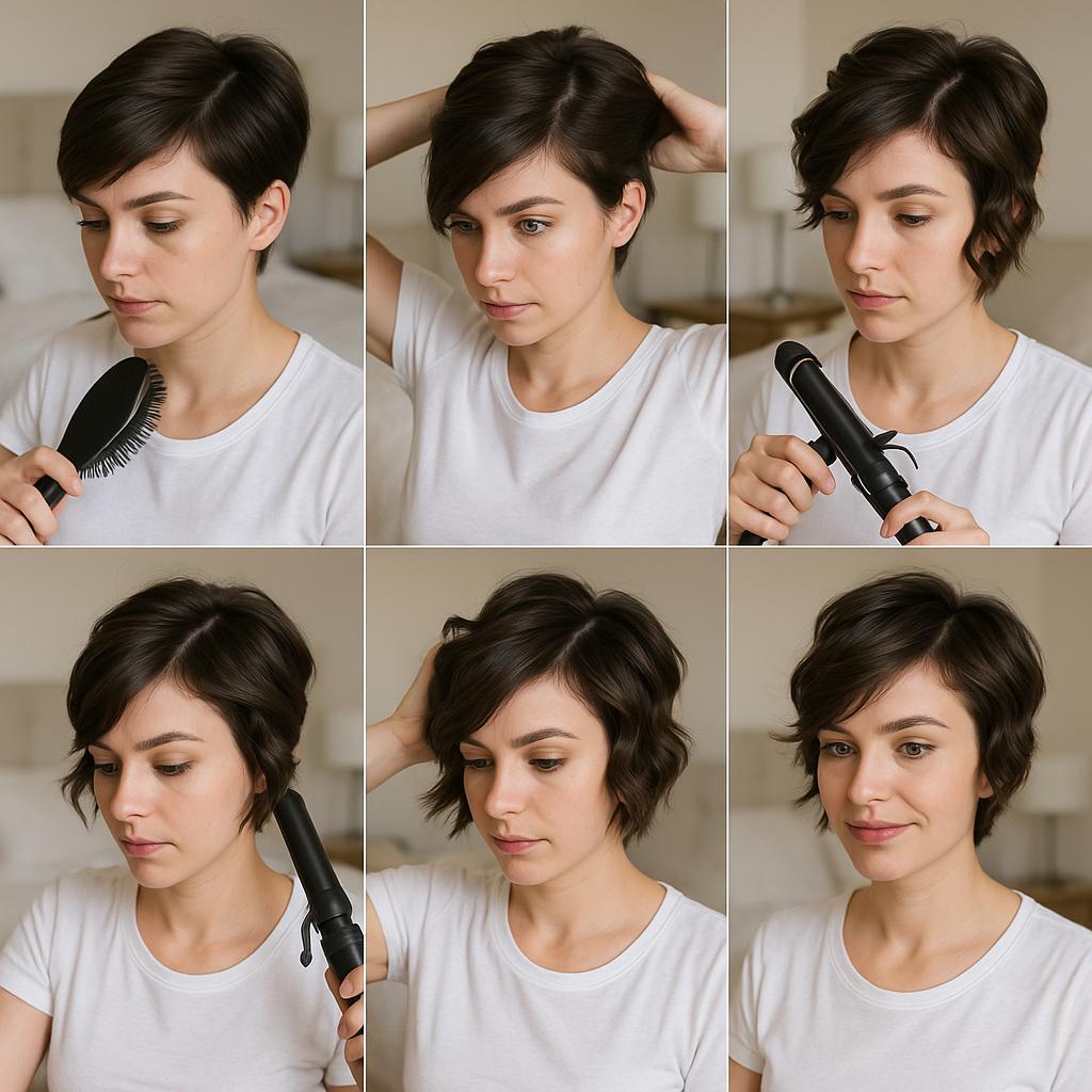 Peinado pixie con ondas suaves y flequillo lateral