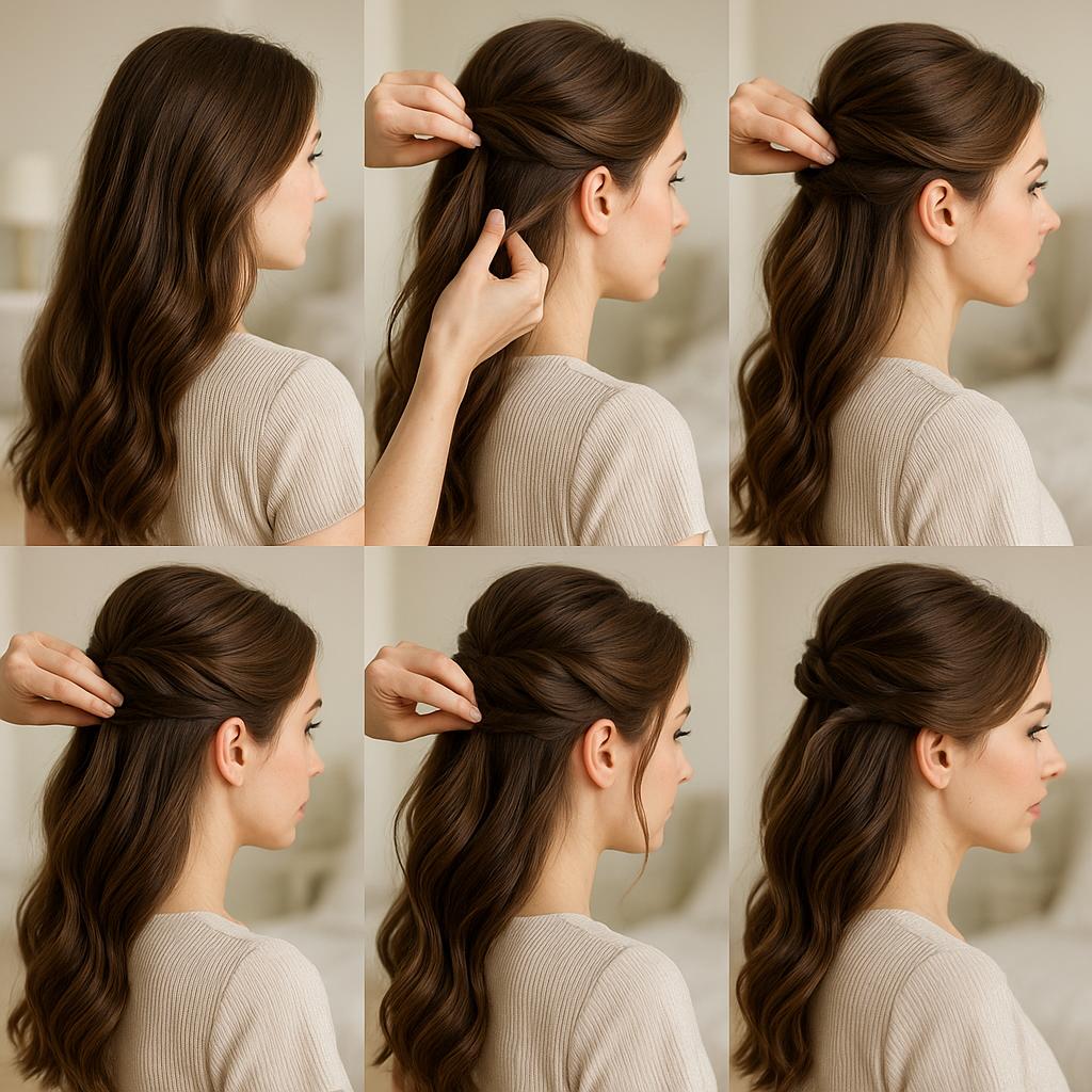 Semi recogido con plumas y ondas suaves