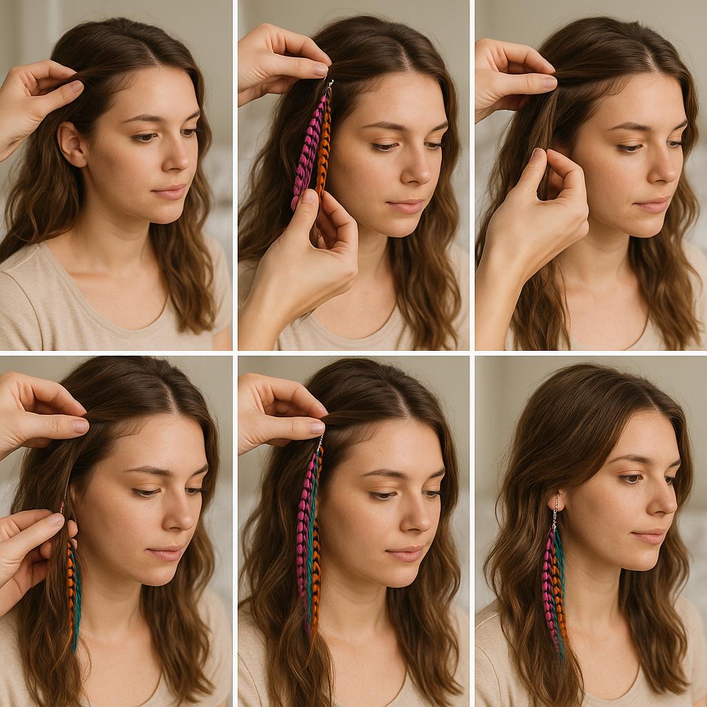 Peinado suelto con plumas vibrantes