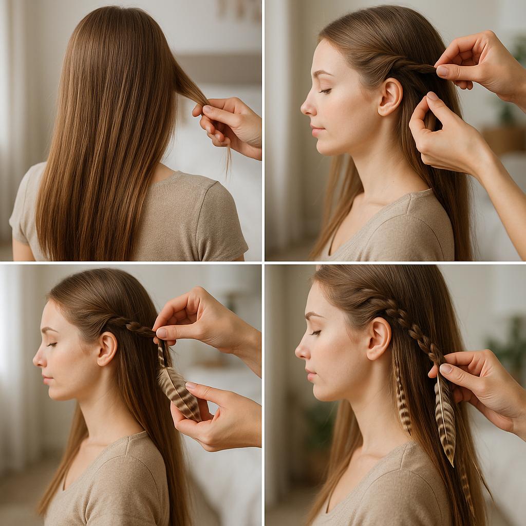 Peinado suelto con plumas naturales