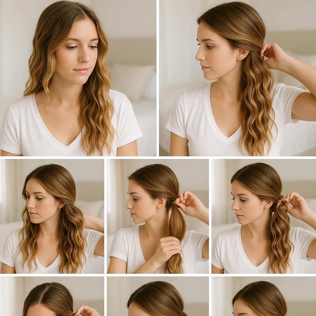 Moño lateral con cabello suelto y ondas playeras