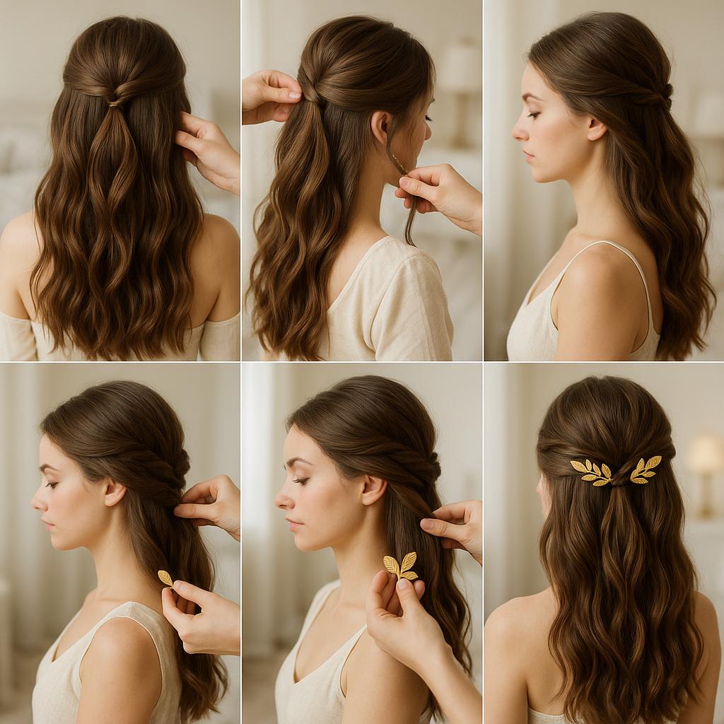 Peinado suelto con accesorios dorados
