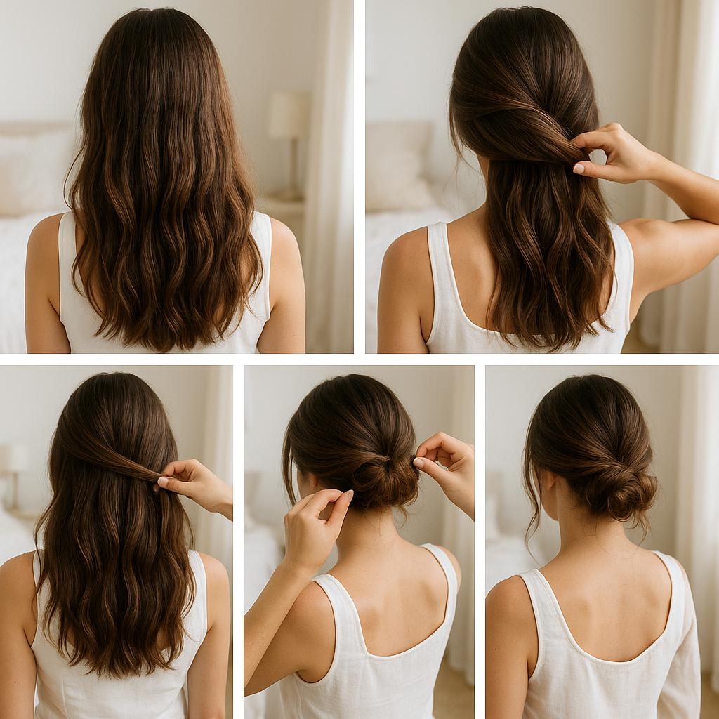 Cabello suelto con moño bajo deshecho