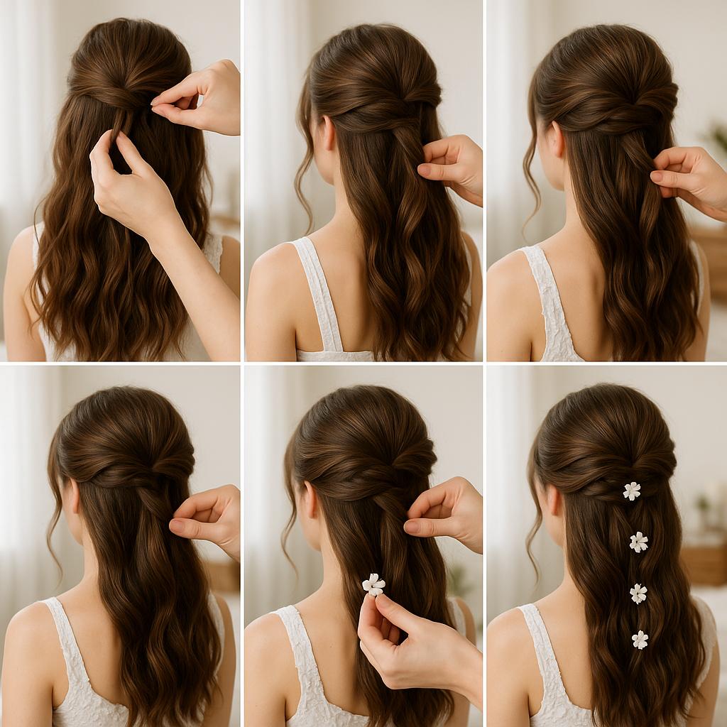 Cabello suelto con detalles florales