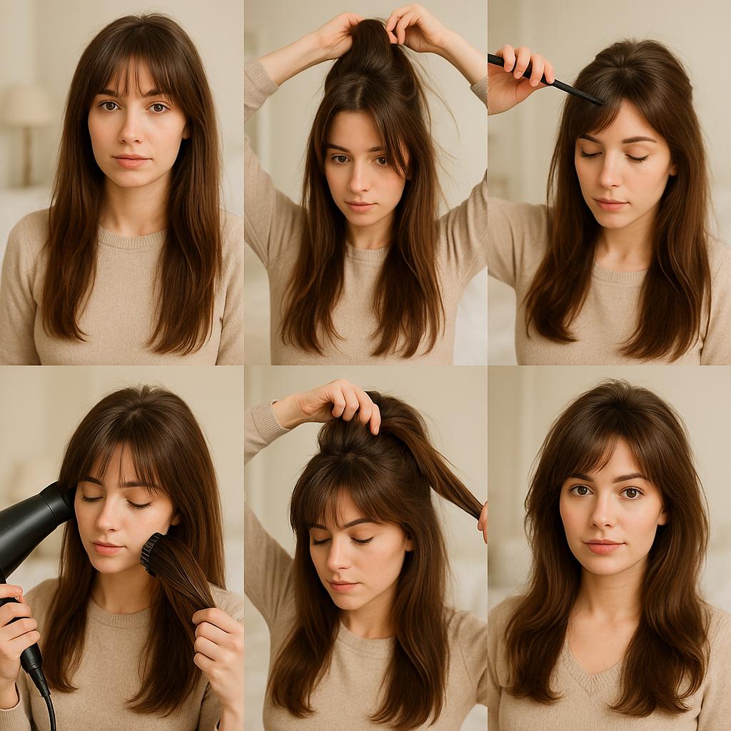 Cabello suelto con flequillo y volumen