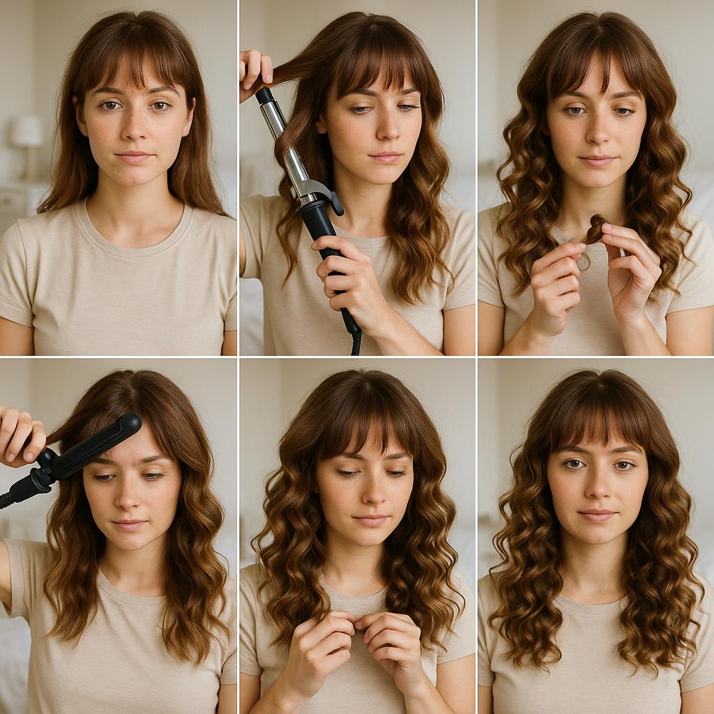 Cabello suelto con rizos definidos y flequillo