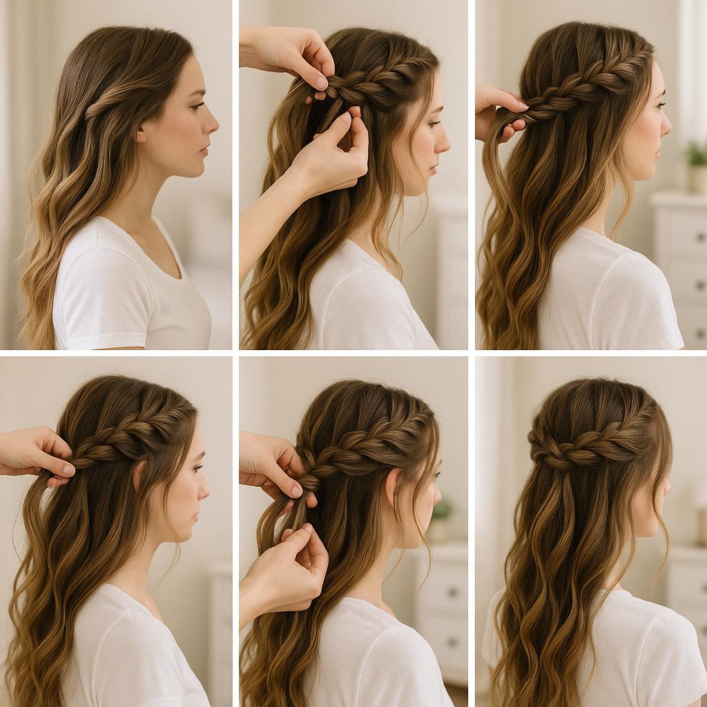 Peinado con trenza corona y mechones sueltos