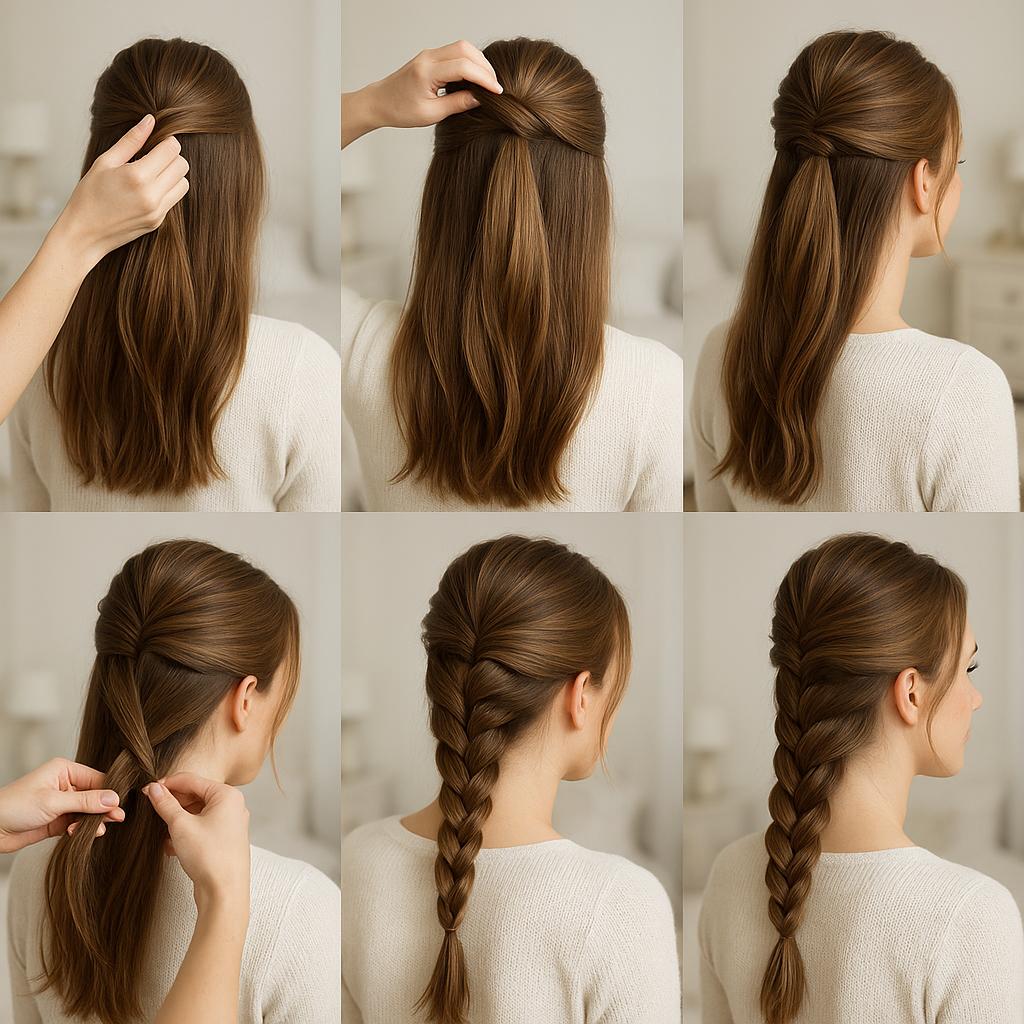 Media cola con trenza espiga y volumen