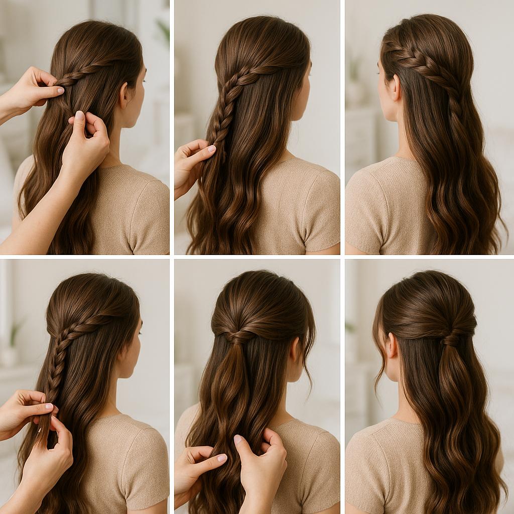 Media cola con trenza lateral y ondas suaves