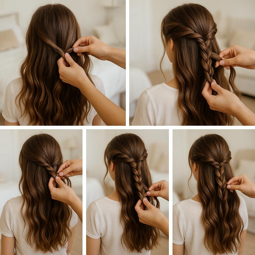 Semi recogido con trenza y flores
