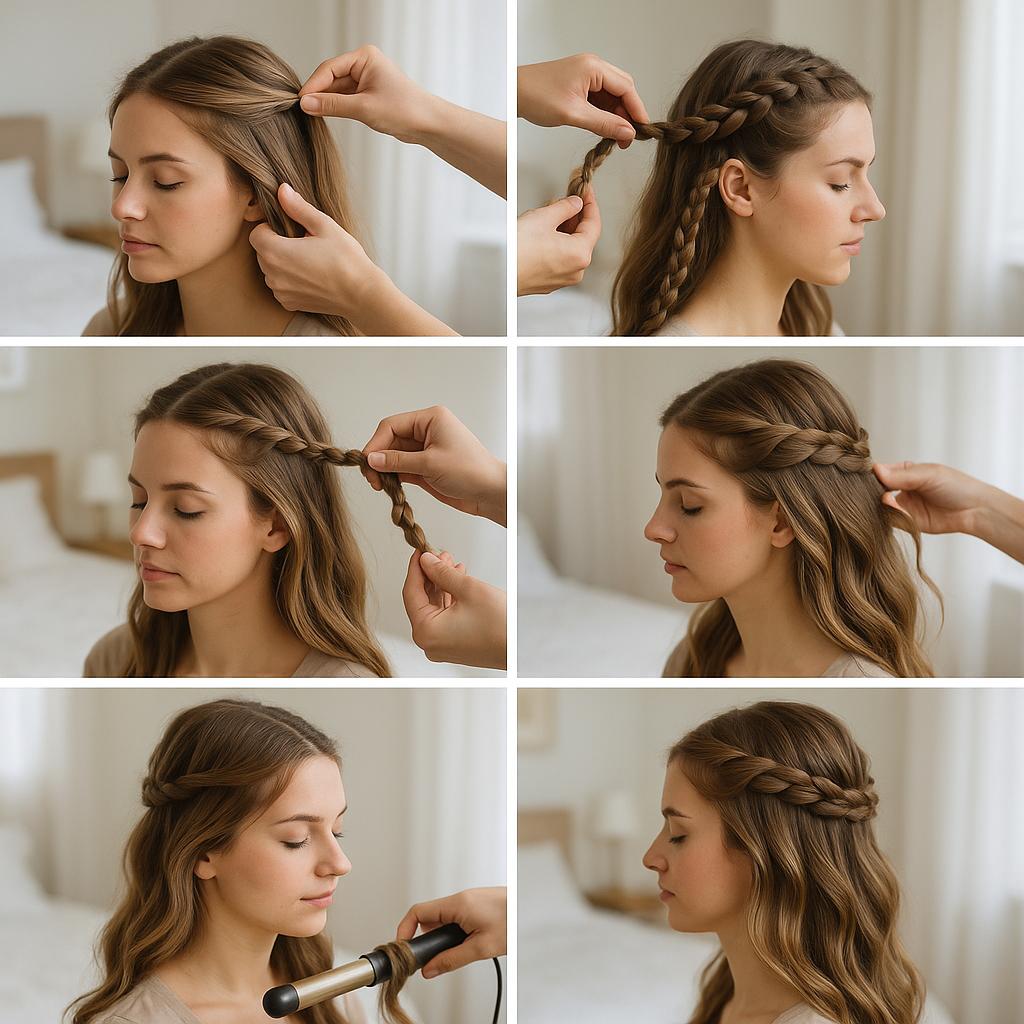 Semi recogido con trenza corona y ondas suaves