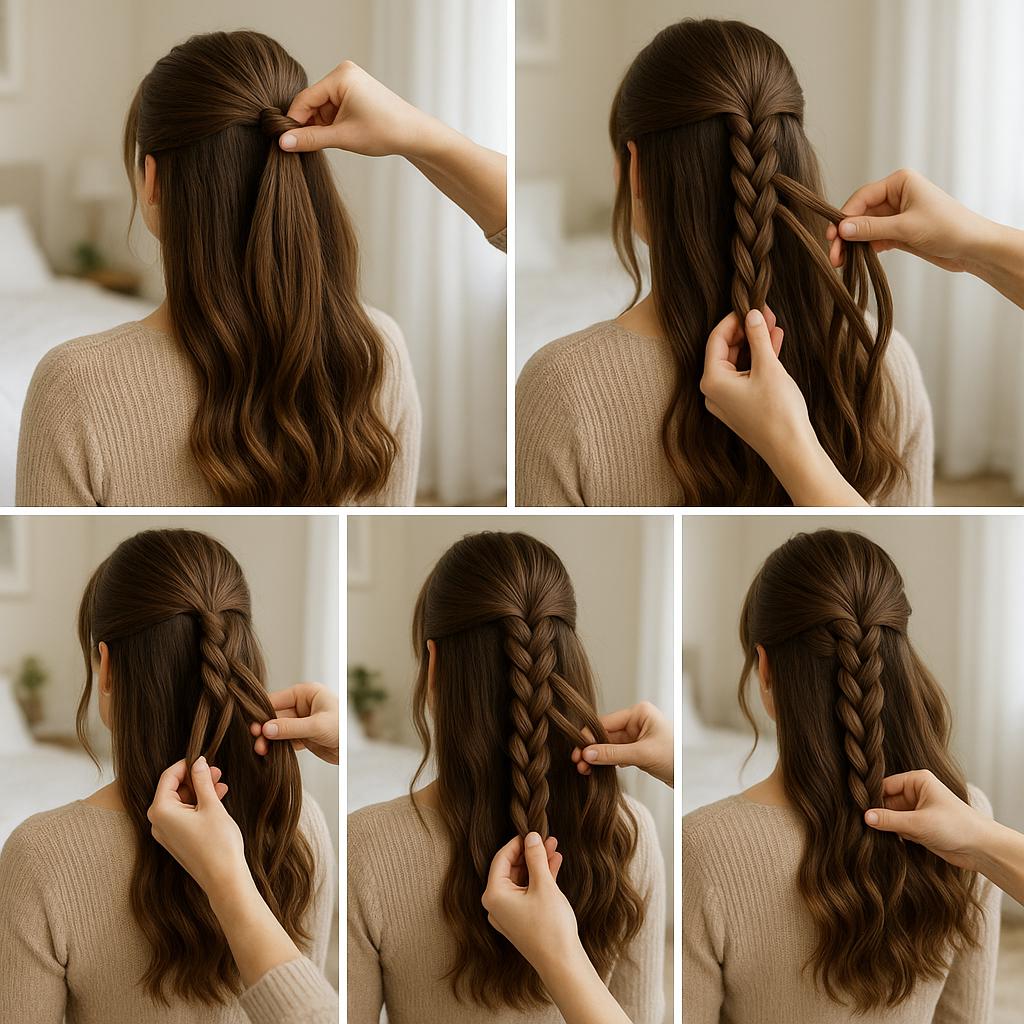 Media cola con trenza de cuatro y ondas