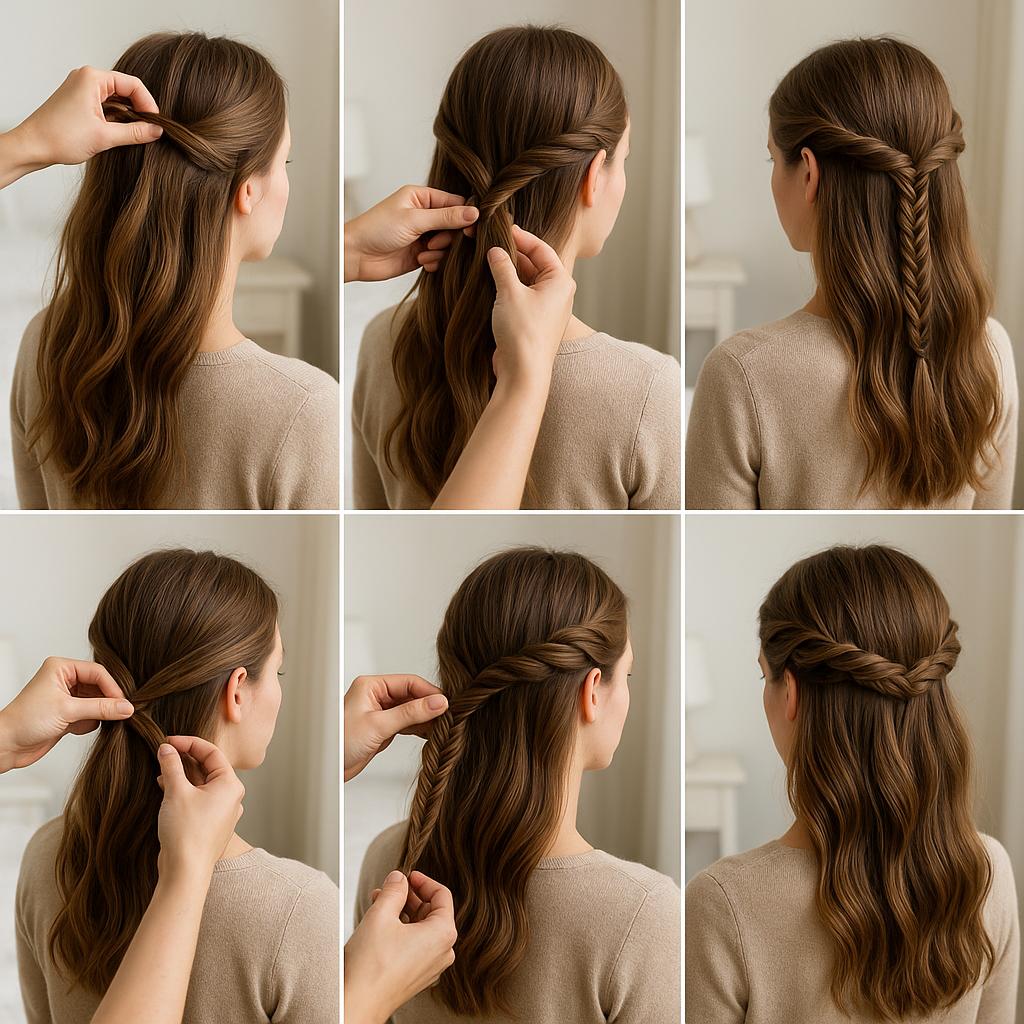 Corona de trenza espigada y volumen natural