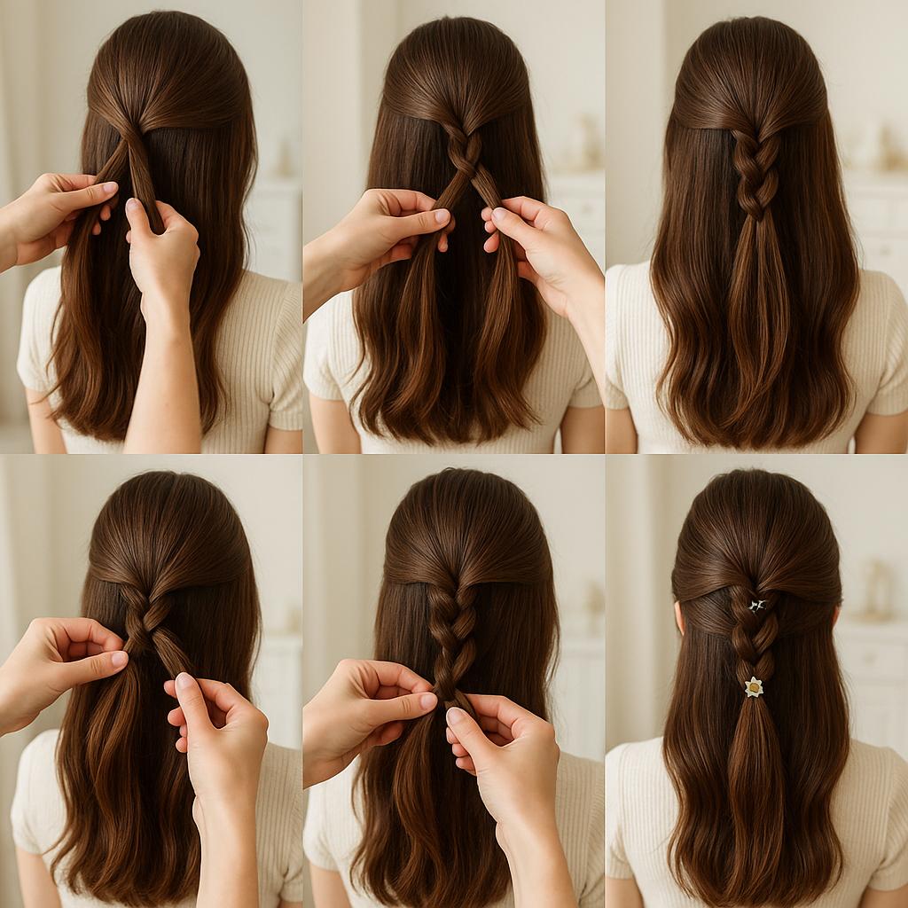 Media cola con trenza de nudos y flores