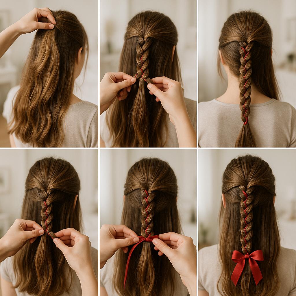 Semi recogido con trenza y lazos