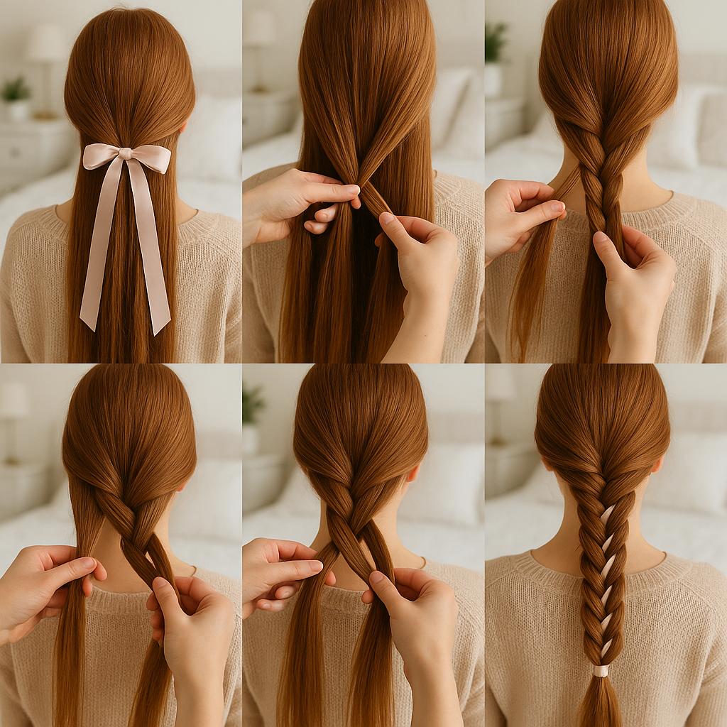 Trenza de espiga con lazo de satén