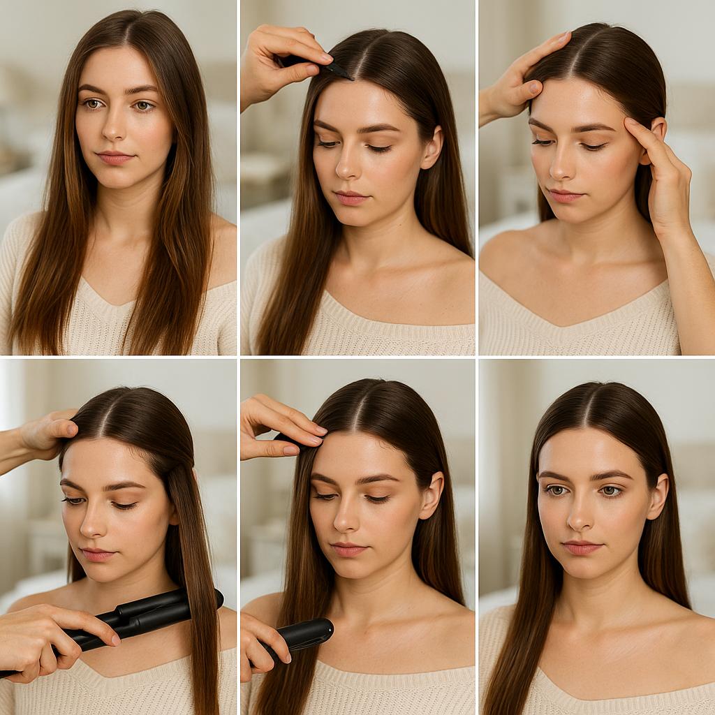 Cabello liso con raya al medio sofisticada