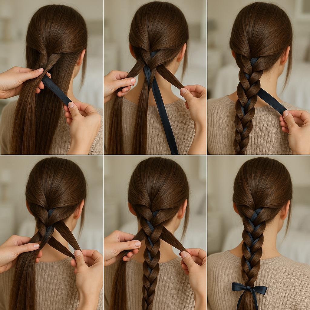 Trenza clásica con cinta entrelazada