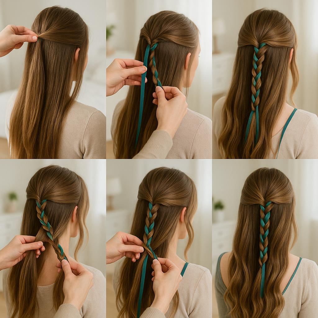 Trenza doble con cintas y ondas suaves