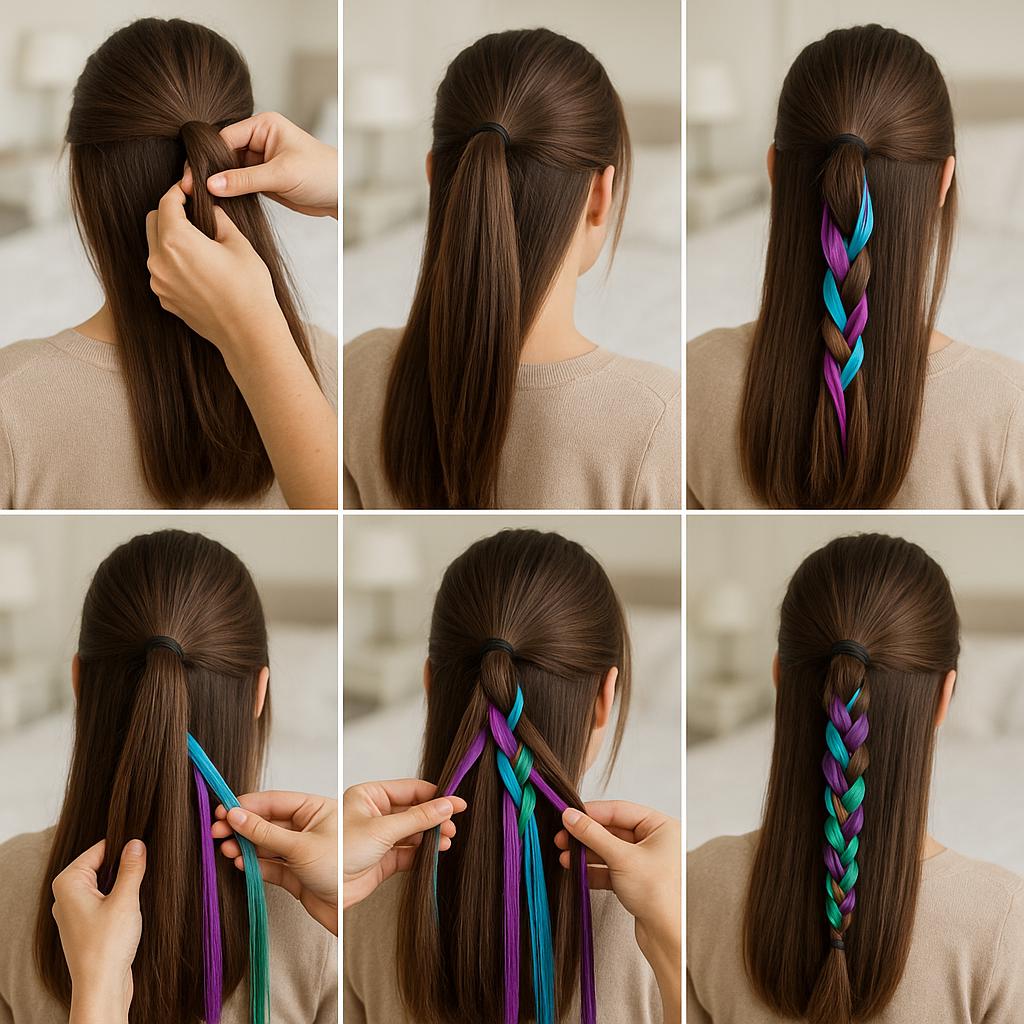 Media cola con trenza y cintas coloridas