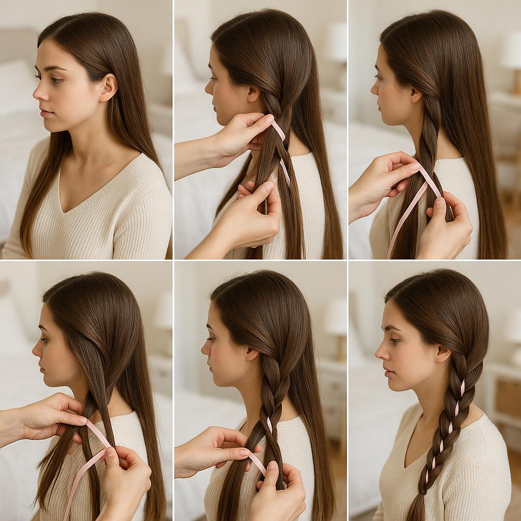 Trenza de lado con cintas cruzadas