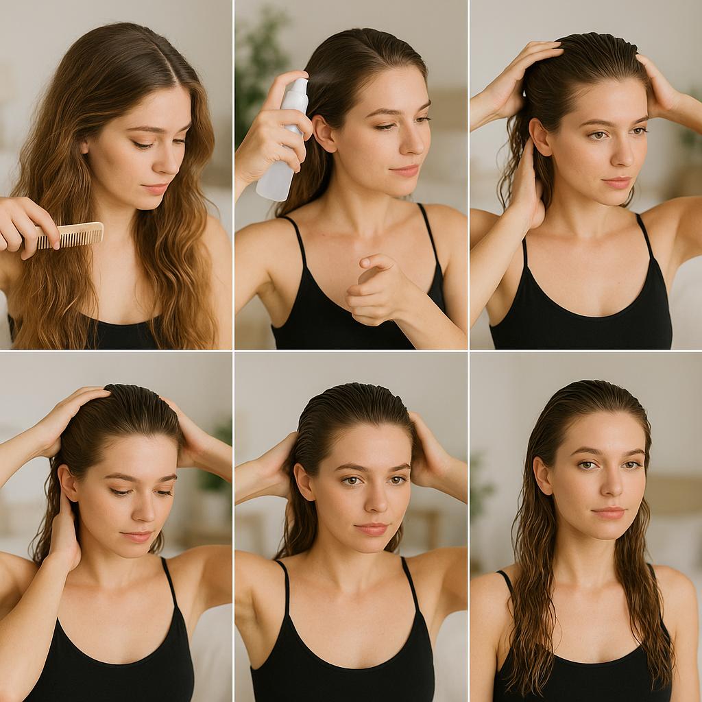 Cabello suelto con efecto mojado glamuroso